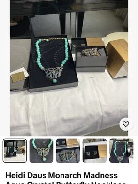 Heidi Daus Mint-Aqua Crystal Butterfly Necklace Bracelet Clip on Earrings